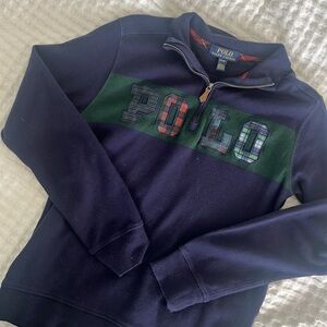 Polo Ralph Lauren Navy Pullover Plaid Logo Spellout